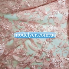 Ткань Сетка с вышивкой (розовый)